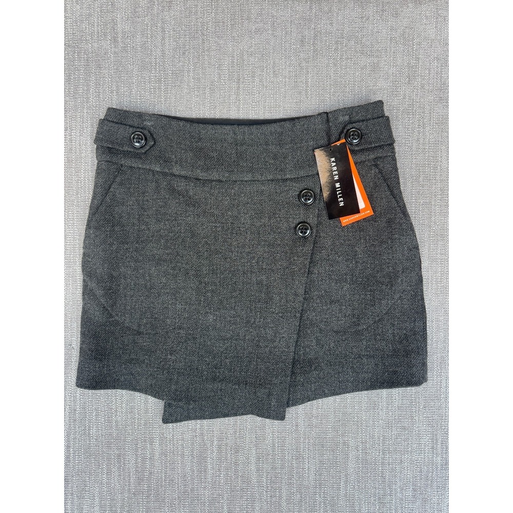 Karen Millen Grey Skirt Skort Womens 6 NWT Wool Blend Asymmetric Sony Studios